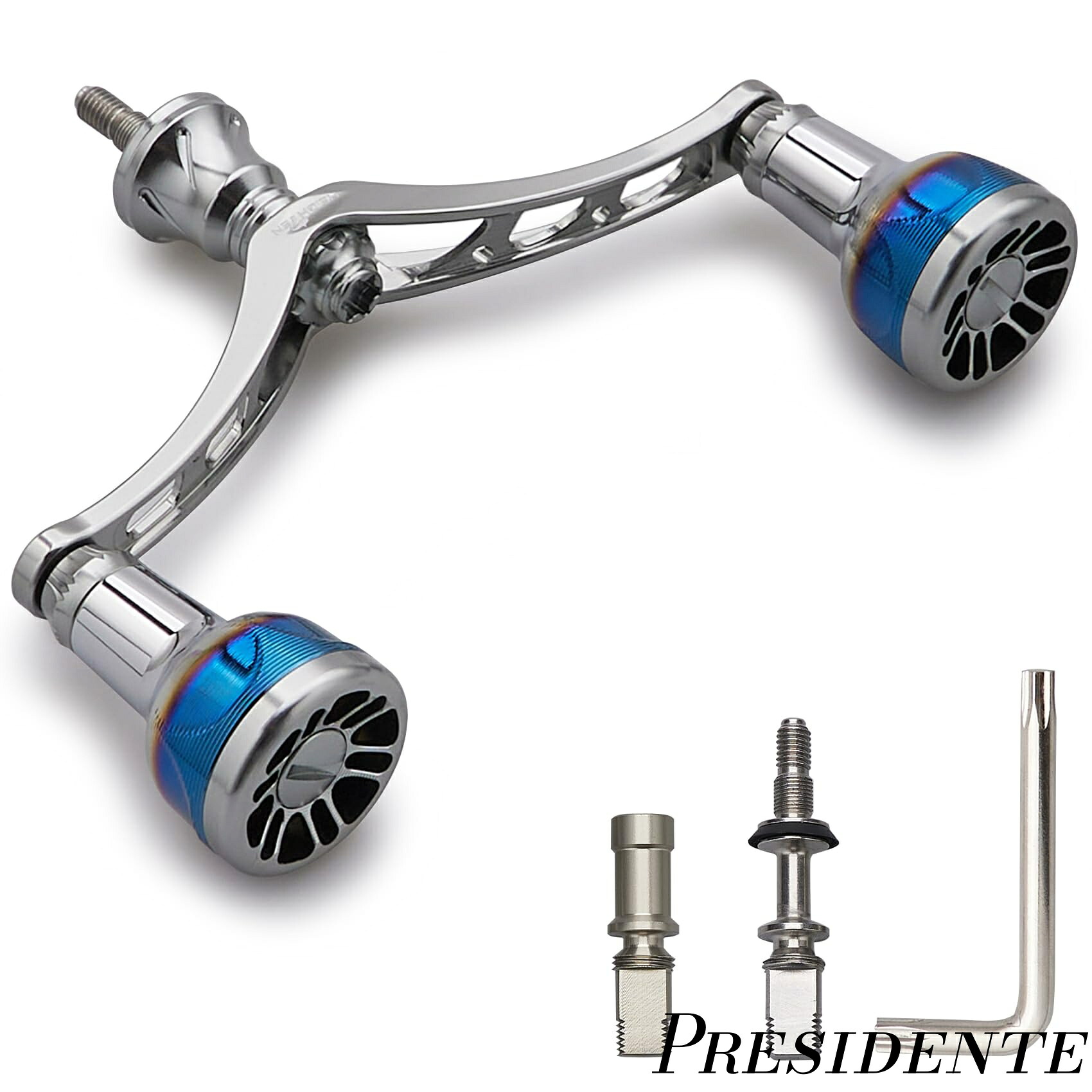 【まとめ買いで最大500円OFFクーポン!】【送料無料】98/110mm リール ハンドル シマノ(Shimano) ダイワ(DAIWA) 通用 スピニングリール用 Arch Engine Series (110mm - ガンメタル) (331)｜Shop Presidente 店