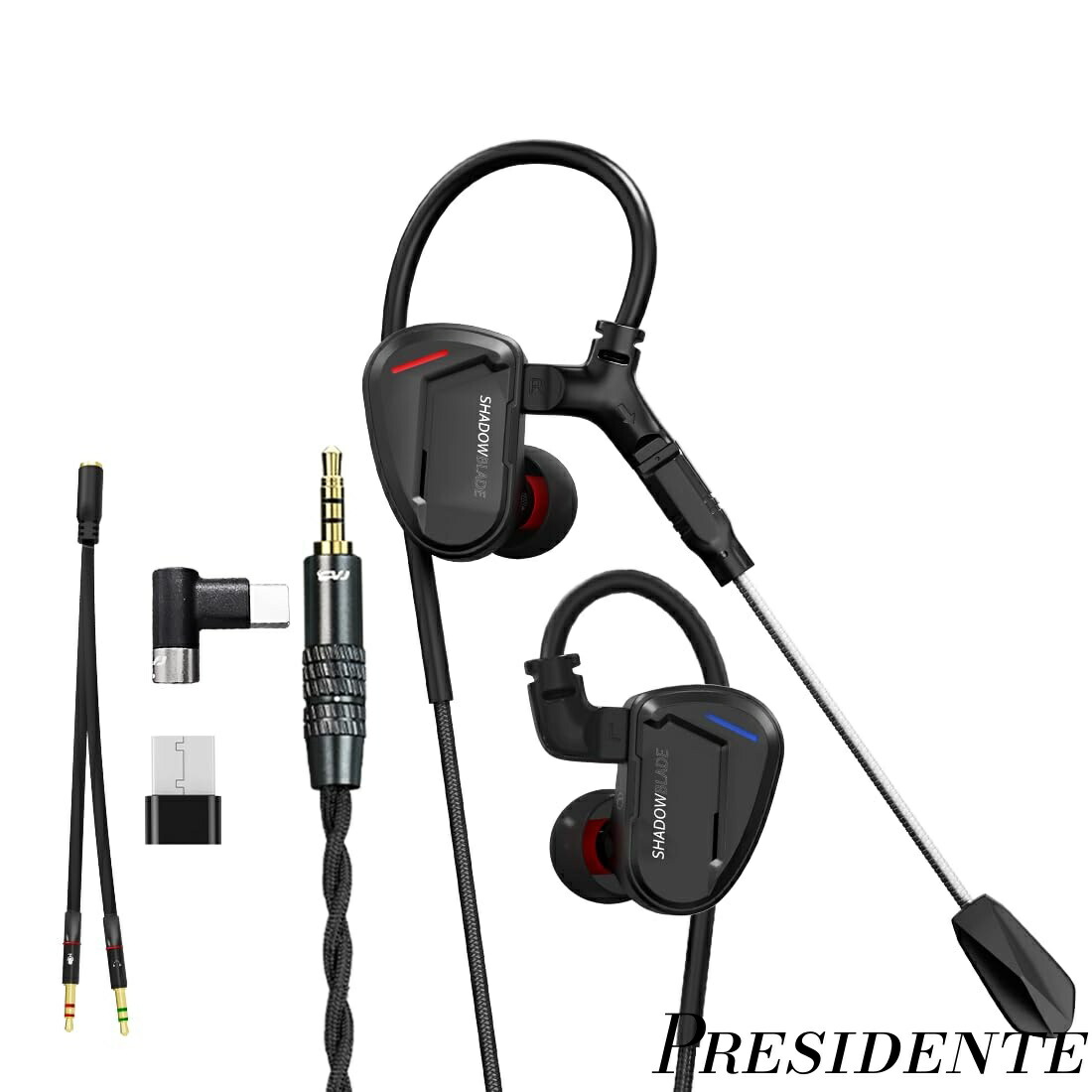 【まとめ買いで最大500円OFFクーポン!】【送料無料】Shadow Blade IEM ゲイヤホン イヤホン 有線【取り外し可能なマイク】 ゲーミング イヤモニ|1DD+1振動リング混合 |HIFIイヤホン|3.5mm+Type-Cプラグより没入感のあるゲームプレイ ダイナミクスと広い音場 広いダイナミック
