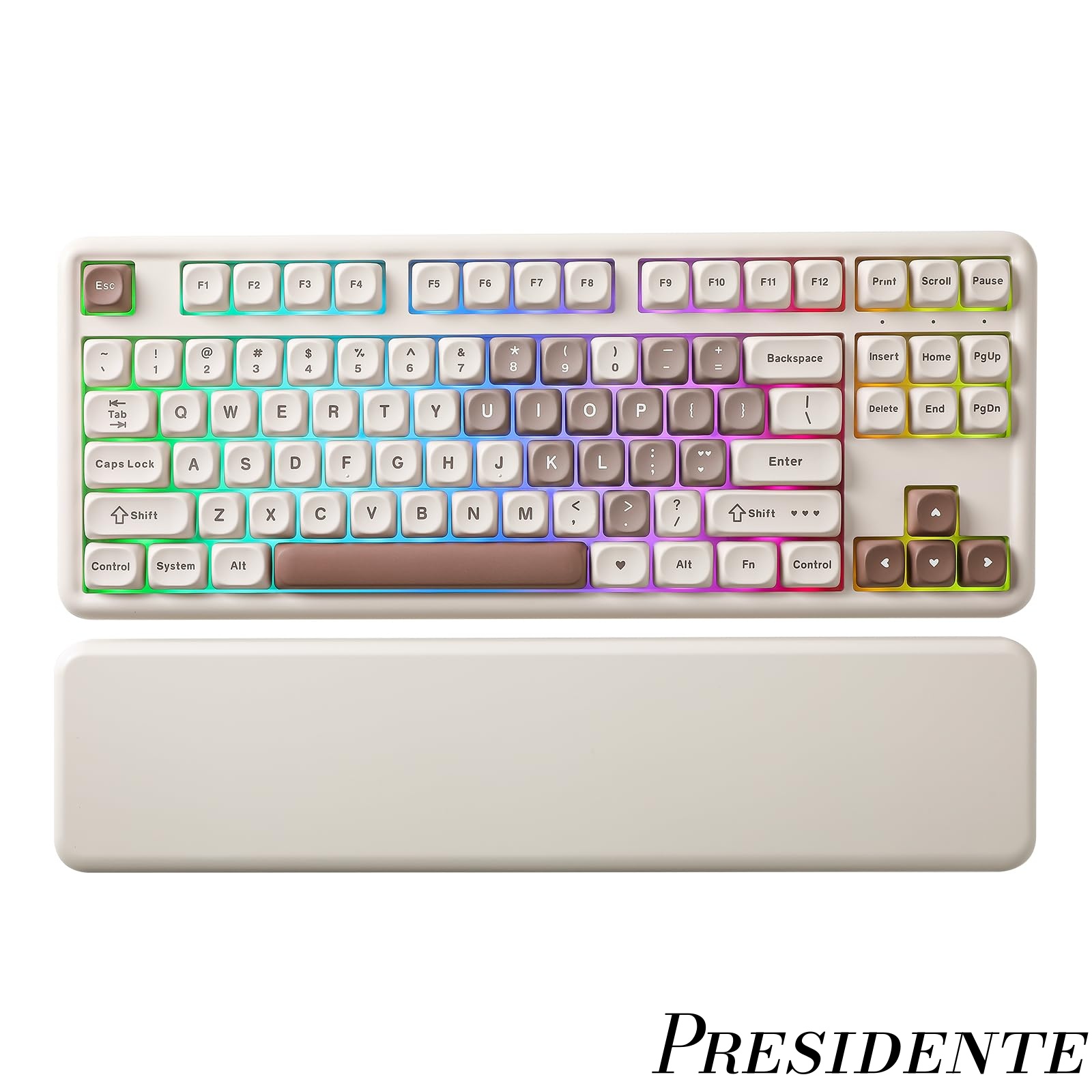 【まとめ買いで最大500円OFFクーポン!】【送料無料】B87 ワイヤレスメカニカルキーボード ゲーミングキーボード BT5.0/2.4G/USB-C NKRO QMK/VIAソフトウェアカスタム MOAキーキャップ ガスケット RGB リストレスト Win/Mac用 (ブラウン ハートココアクリームV2スイッチ)