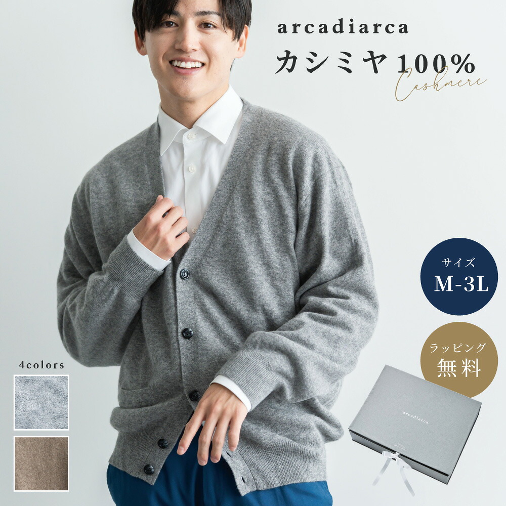 カシミヤ 100％ カーディガン メンズ Vネック M L LL 3L プレゼント トップス 長袖 縦長 カシミヤ100% カシミア 男性 彼氏 夫 紳士 ビジネス ギフト 秋冬 送料無料 アルカディアルカ arcadiarca ギフト