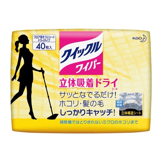 【１２個セット】【１ケース分】 花王 クイックルワイパー 立体吸着ドライシート(40枚入)&times;１２個セット　１ケース分【正規品】｜ソレイユ店