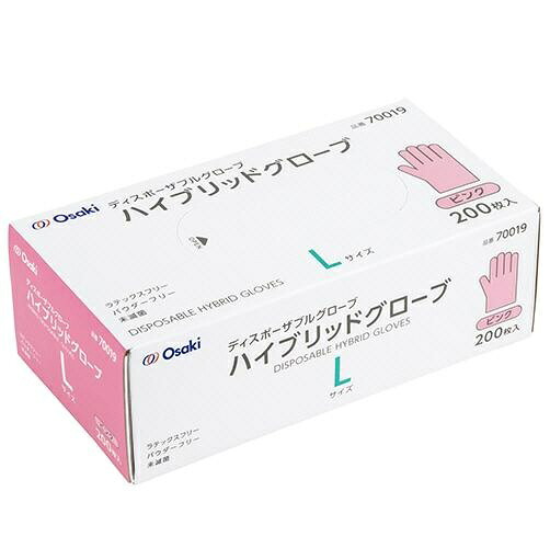 【５個セット】 オオサキメディカル ハイブリッドグローブ L ピンク(200枚入)×５個セット 【正規品】【ori】