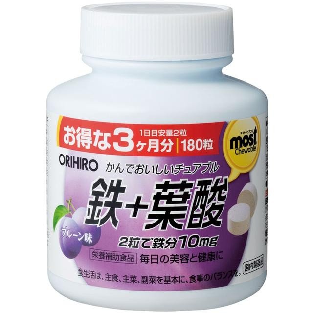 【２４個セット】【１ケース分】オリヒロ MOSTチュアブル 鉄+葉酸 180粒×２４個セット　１ケース分【正規品】 【ori】【ご注文後発送までに1週間前後頂戴する場合がございます】 ※軽減税率対象品