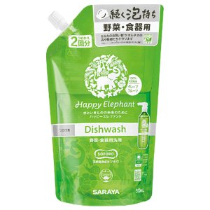 【１８個セット】 ハッピーエレファント 野菜・食器用洗剤 グレープフルーツ 詰替(500ml)&times;１８個セット　１ケース分 【正規品】【ori】【dcs】【t-2】｜ソレイユ店