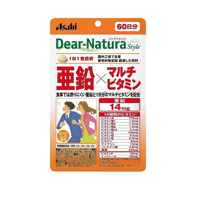 【３０個セット】 アサヒ デイアナチュラスタイル 亜鉛&times;マルチビタミン(60粒)&times;３０個セット【正規品】※軽減税率対象品｜ソレイユ店