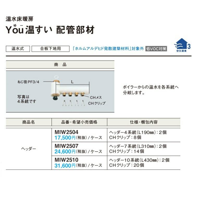 特売 パナソニック 温水床暖房配管部材 You温すい フリーほっと温すい共用 ヘッダー 4系統 Miw2504 魅力的な Ugs Ed Ao