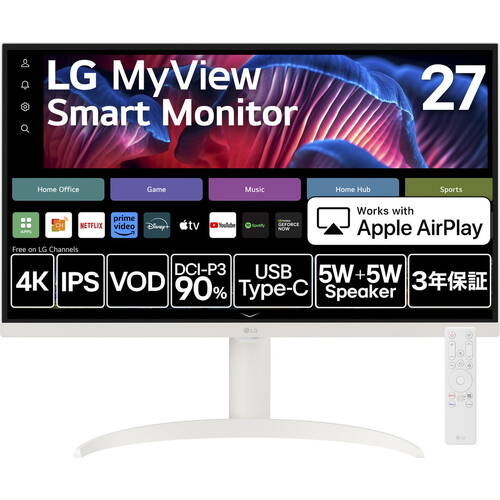 LG モニター 27SR73U-W/27インチ 4K / 約10.7億色 Amazon.co.jp: LG スマートモニター 27SR73U-W/LG MyView Smart