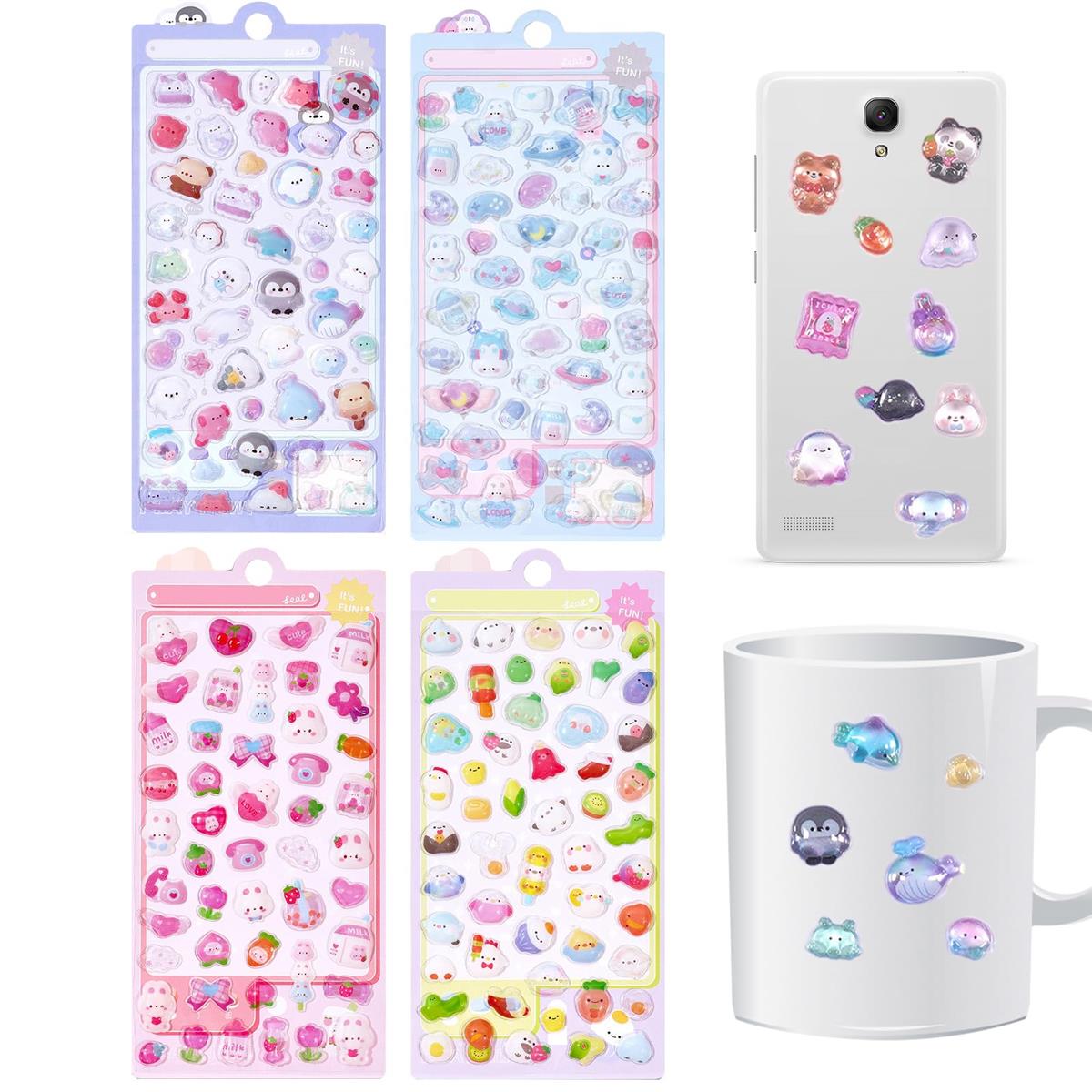 【2/1限定クーポン利用で10%OFF+ポイント2倍【送料無料】ット 立体 ごほうびステッカー ドロップステッカー キラキラな 女の子 デコステッカー 立体 光沢のある 水カップ スクールバッグ ノート DIY ギフトに 携帯電話飾り用（ウサギ、ニワトリ、ペンギンなど）画像