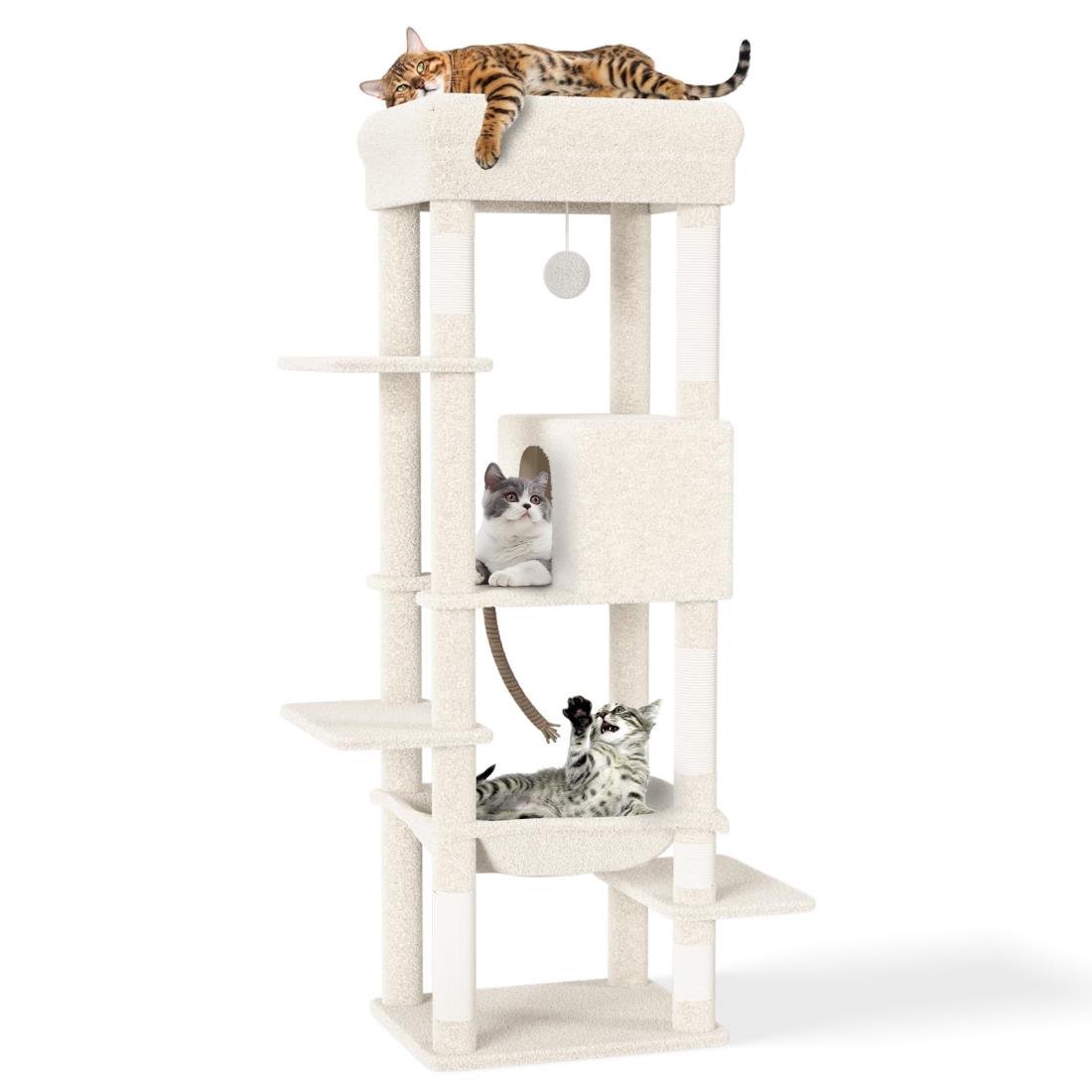 CozyMeow キャットタワー 木製 キャットハウス つめとぎ　165cm Amazon | 猫家族 キャットタワー 木製 高さ180cmスリムタワー