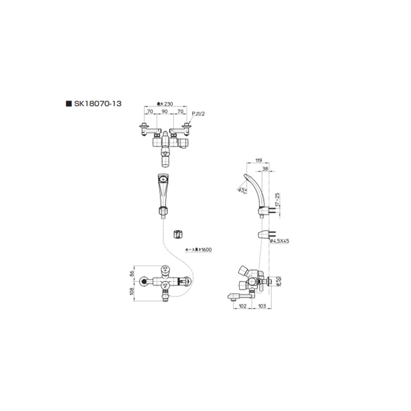 2021年ファッション福袋 混合栓 シャワー バス SANEI サーモシャワー混合栓 自閉式 SK18070-13 SK1807013 日本製 sanei  サンエイ 三栄 三栄水栓 水栓 水栓金具 バス水栓 壁付け 壁付 サーモシャワー シャワーヘッド サーモスタット バスルーム 浴室 浴室用 風呂  お風呂 ...