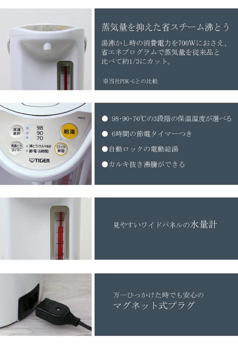 タイガー 電気ケトル 電気ポット 3 3l マイコン電動ポット 節電 タイマー 省エネ 保温 98 90 70 蒸気量3 1カット Tiger Pdr G300 Wu Pdrg300 Pdrg300wu 節電 送料無料 Rvcconst Com