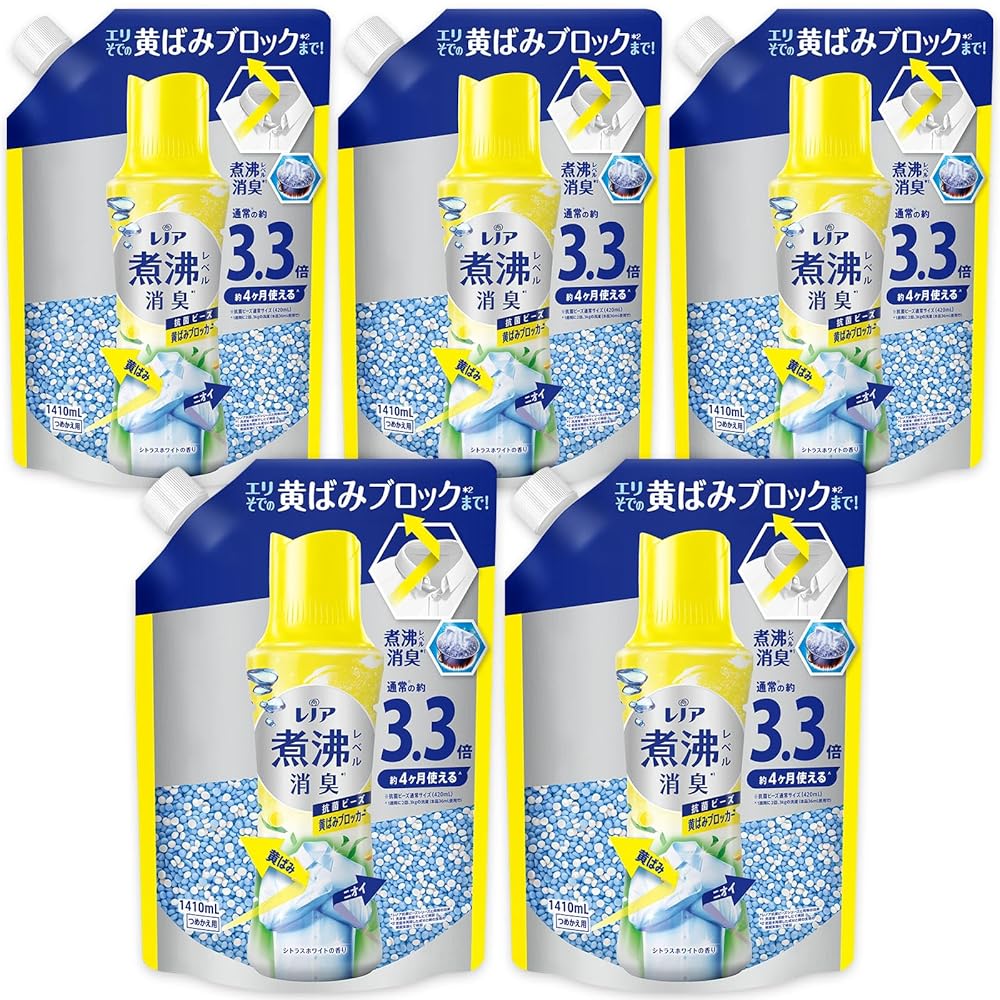 レノア 超消臭 煮え繰り返る気泡管水準器消臭 抗菌ビーズ 黄ばみブロッカー シトラスホワイト 詰め替え 1410mL×5袋
