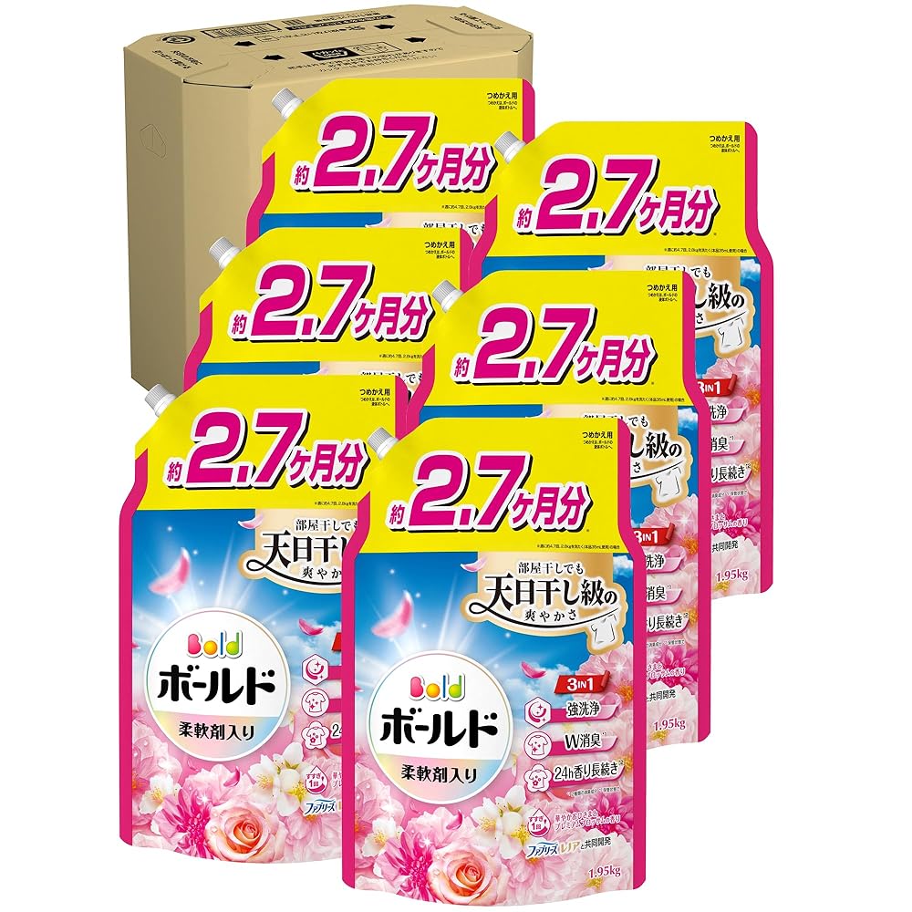 ボールド 柔軟剤入り 洗濯洗剤 液体 華やかおひさまとプレミアムブロッサムの香り 詰め替え 1950g 6袋セット