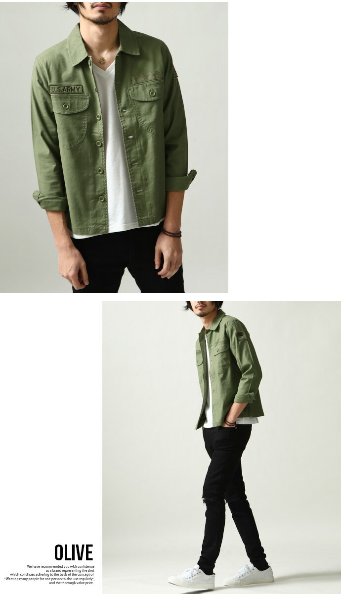 楽天市場 コロナ 支援 応援 値下げ メール便なら送料無料 ミリタリーシャツ メンズ カジュアルシャツ ワークシャツ シャツ 長袖 バックサテン ミリタリー ロゴ ストレッチ 伸縮性 刺繍 ポケット M L 15 Mt A C Shot ショット Shot ショット