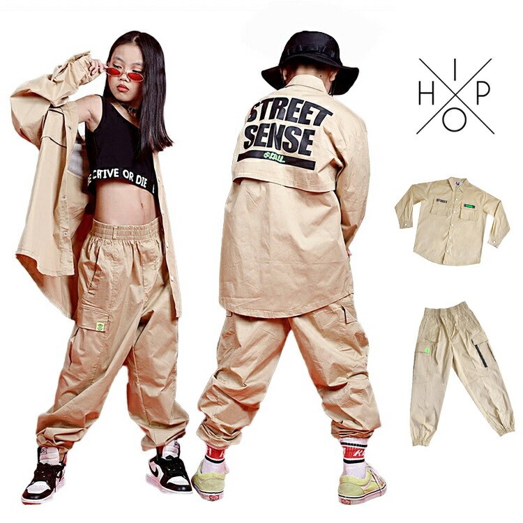 カーゴ服 ジャケット 長袖 パンツ カーキー キッズダンス衣装 セット 韓国 子供服 ヒップホップ 衣装 男の子 女の子 ダンス衣装 トップス 春秋 ストリート系 練習着 カーゴパンツ