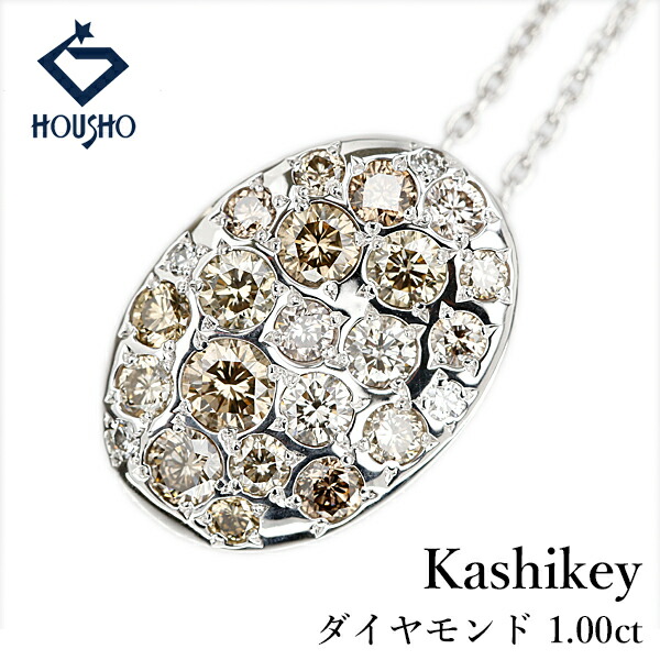 【母の日 ギフト】カシケイ ダイヤモンド メランジェ ネックレス K18ホワイトゴールド Kashikey パヴェ オーバル ラウンド 【中古】【904910】