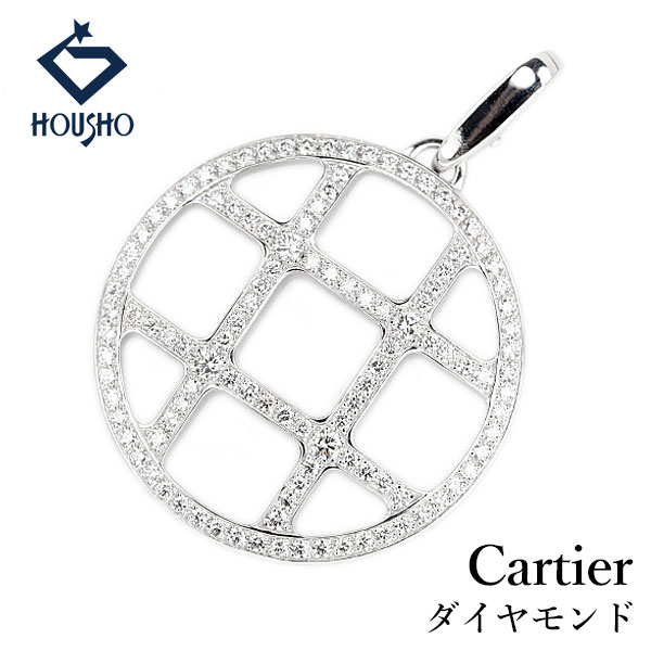 【4/18～4/21 FASHION SPECIAL FAIR 5%OFF】カルティエ ダイヤモンド パシャ グリッド ペンダントトップ K18ホワイトゴールド CARTIER チェック 透かし 【中古】【906549】