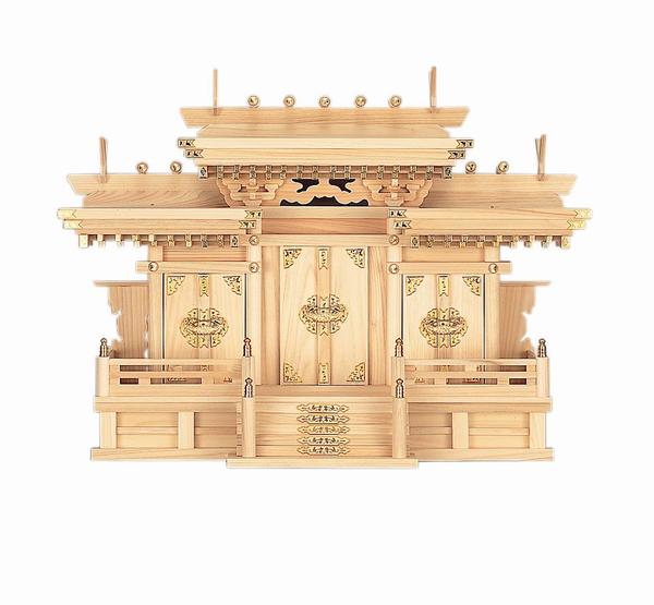 神棚 大屋根食い違い 三 社 集合体組付き添い人 大（ひのき） 国産 日本製