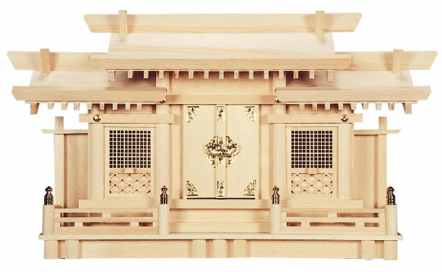 神棚 三社 片大屋根三社 透かし彫り付神棚 木曽ひのき 小