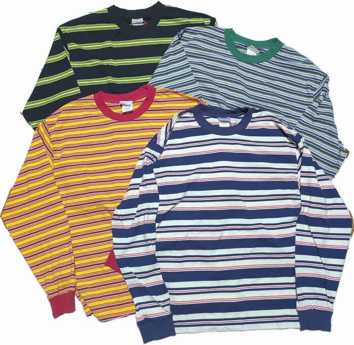 ワラワラ運動競技 ロング衣袂 縞模様 紅茶 メンズ  ティーシャツ 日本製 WALLA WALLA SPORT L/S STRIPE TEE 064