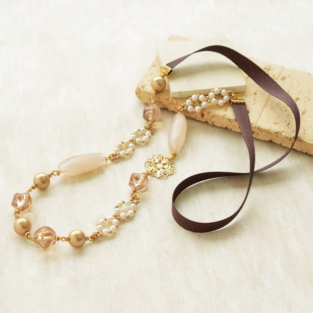 コーラルビーズネックレス L'ange 珊瑚 ピンクオレンジコーラル ネックレス 天然石 1粒