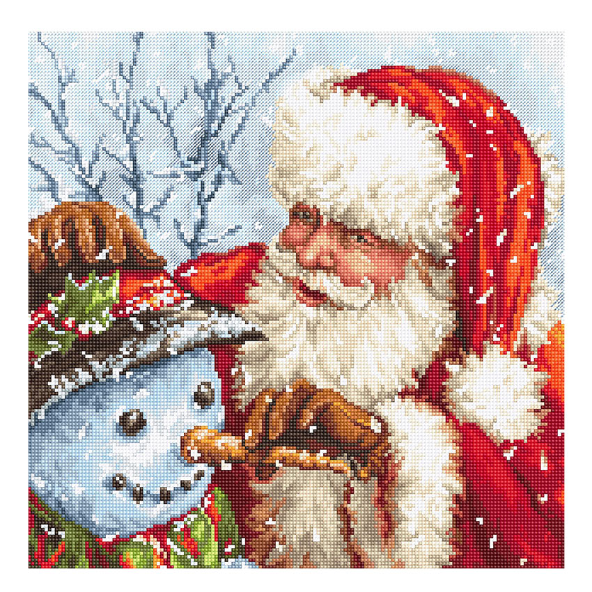 刺繍画　クロスステッチ　刺繍　完成品　木枠　額装　冬　ヴィンテージ　クリスマス