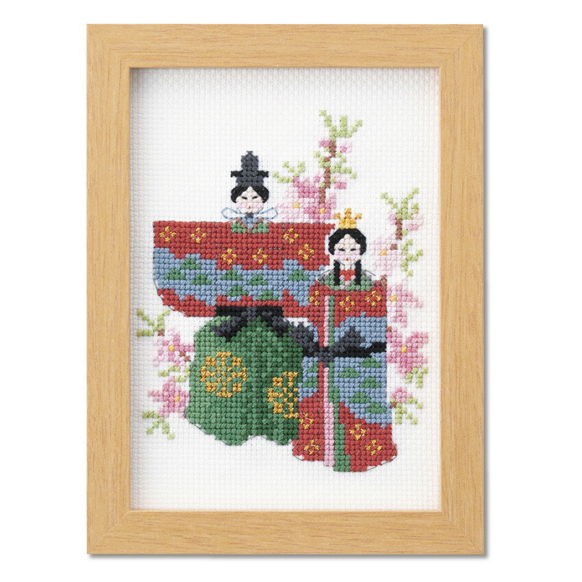ひな壇 ホワイト 赤い刺繍布付き