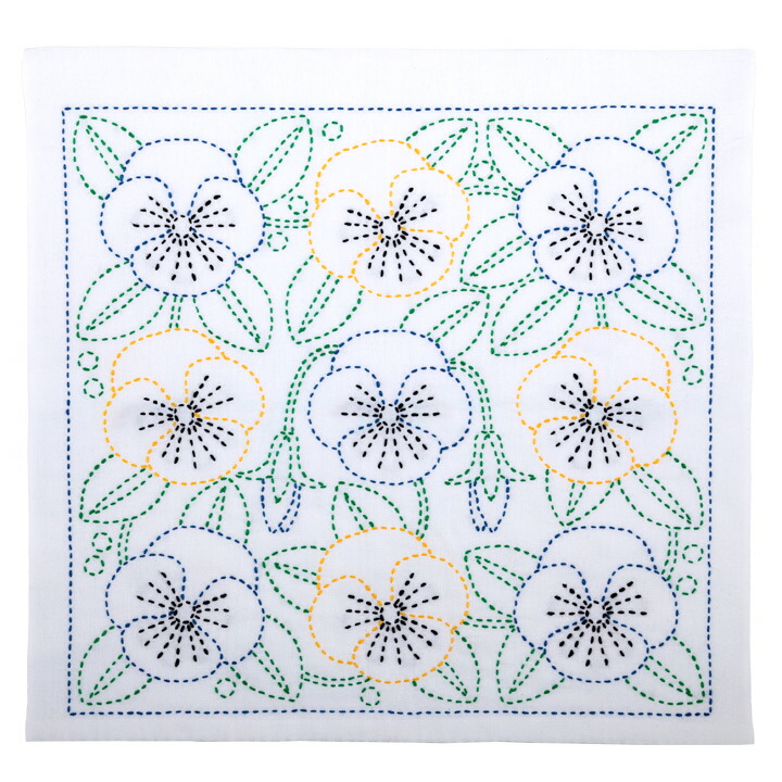 楽天市場 刺繍 刺し子キット 花ふきん Sashiko World Mxico パンジー 刺し子 花ふきんキット 花 メキシコ Ksw 023 手芸材料の通信販売 シュゲール