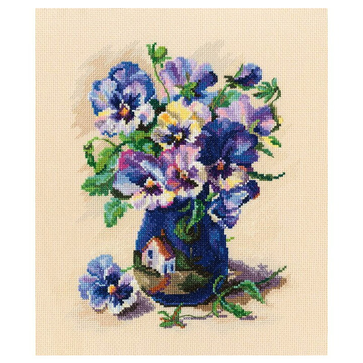 刺繍 RTO Pansies in torquay pottery （絵付陶器のパンジー）｜パンジー 人気 クロスステッチ