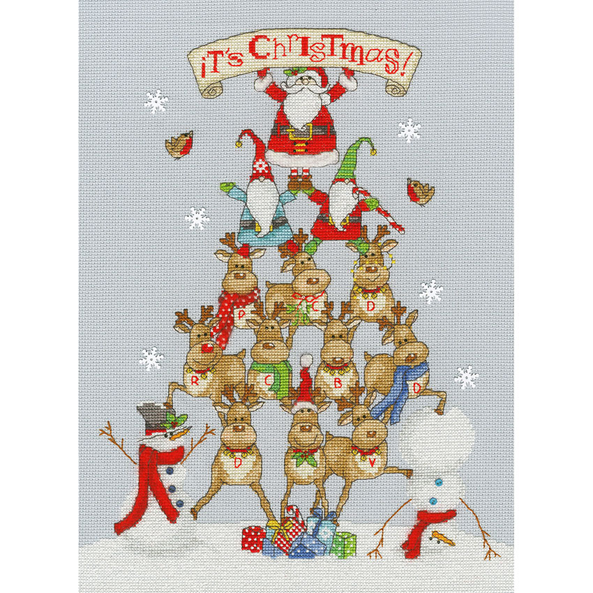 輸入刺繍キット Bothy Threads XKTB7 It's Christmas! (クリスマス！) ／ クロスステッチ キット | ボシー サンタクロース クリスマスツリー トナカイ スノーマン 組体操 雪の結晶 刺しゅう キット