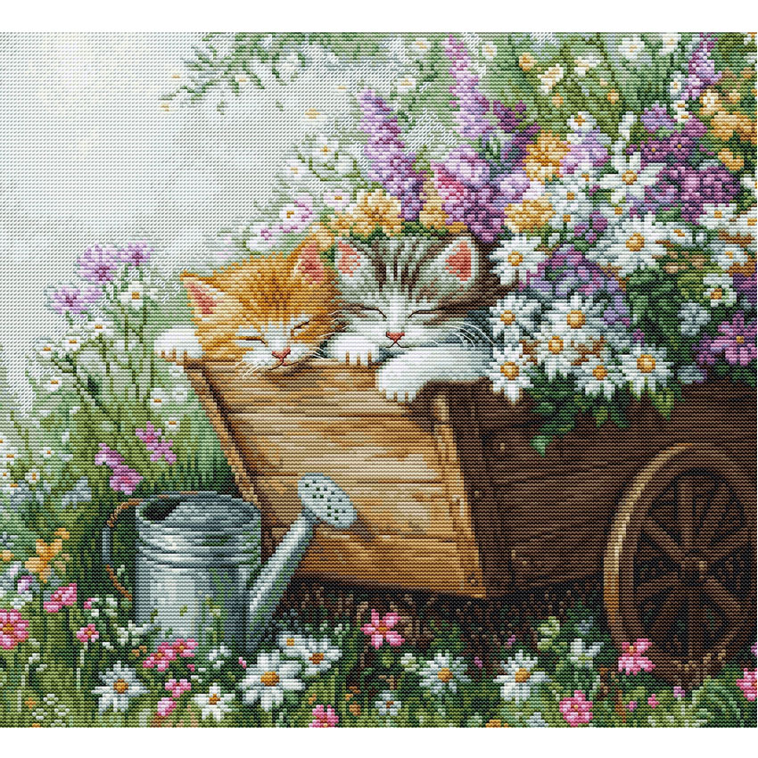 刺繍 刺しゅう 輸入キット Luca-s KITTEN'S SLEEP BU5093 | ルーカス クロスステッチキット LUCA-S 子ねこ こねこ フラワー|手芸材料の通信販売 シュゲール