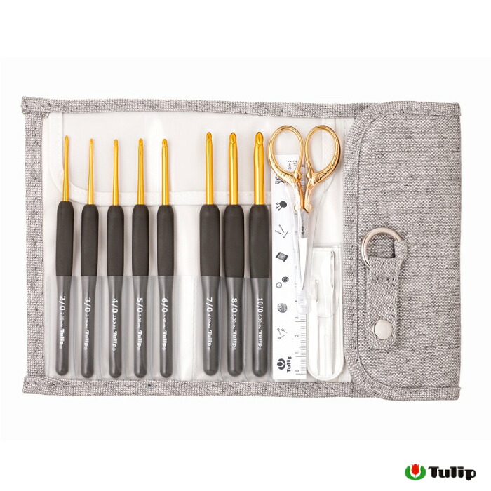 【マラソン期間中エントリーでP10倍】【送料無料】 ●Tulipチューリップ『エティモ クッショングリップ付きかぎ針セット (プレミアムゴールド)』かわいいケース付きかぎ針8本セット TEG-001 (メール便可)|手芸倶楽部
