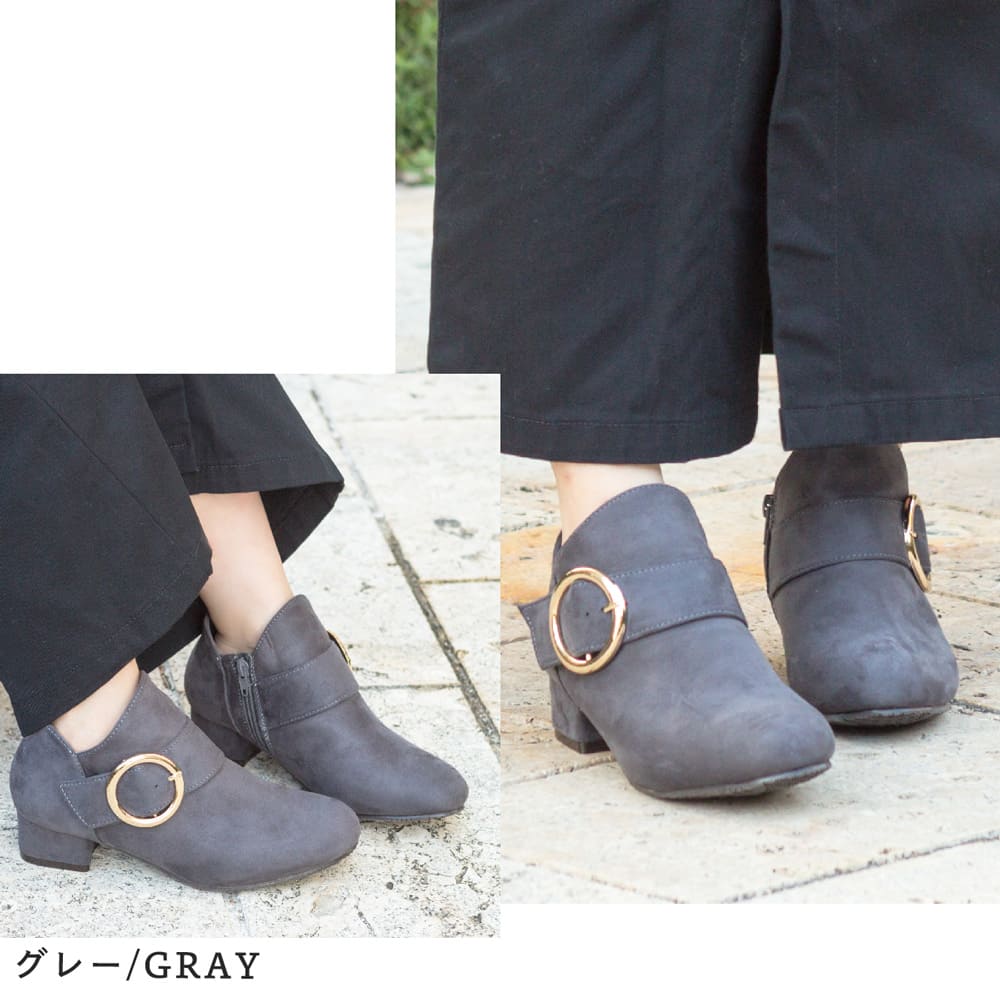 楽天市場 ブーティー ローヒール サイドバックル ゴールドパーツ ショートブーツ レディース 靴 ブーツ ショートブーツ ブーティ 履きやすい 歩きやすい ジップ きれいめ 大人可愛い 黒 福袋ブーツ対象 レディース靴のお店shuna Shuna