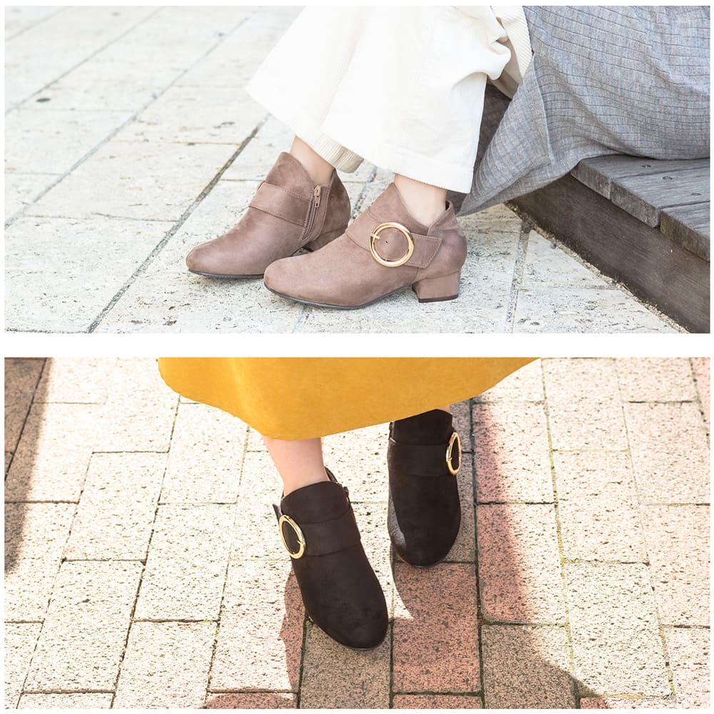 楽天市場 ブーティー ローヒール サイドバックル ゴールドパーツ ショートブーツ レディース 靴 ブーツ ショートブーツ ブーティ 履きやすい 歩きやすい ジップ きれいめ 大人可愛い 黒 福袋ブーツ対象 レディース靴のお店shuna Shuna