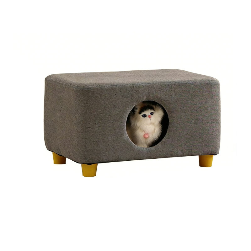人猫共用スツール型猫ハウス 2way仕様 四季対応 半密閉式猫ベッド 家庭用スツール兼猫隠れ家