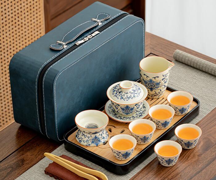 汝窯セット巻き枝蓮工夫茶器セット家庭用開片泡ティーポット接客記念品