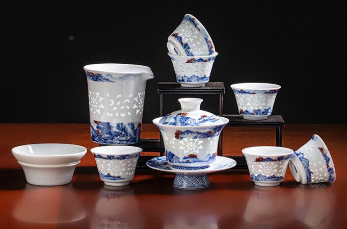 青花釉薬の中の赤玲玲茶器セットの蓋茶器セット