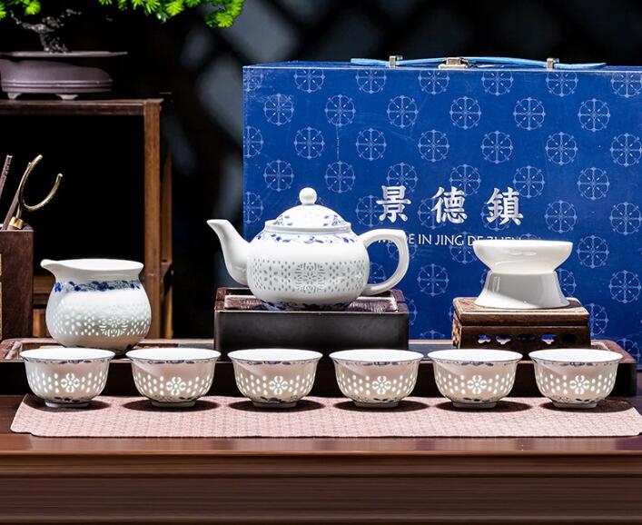 陶磁器の工夫茶器セットの純白のな磁器は碗の茶杯白の磁器の組み合わせの贈り物をかぶせます。｜Shuozhou