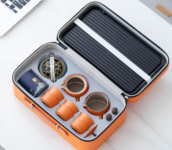 旅行茶器携帯バッグセットオフィスお茶を入れる実用的な陶磁器工夫茶盤ティーポットセット｜Shuozhou