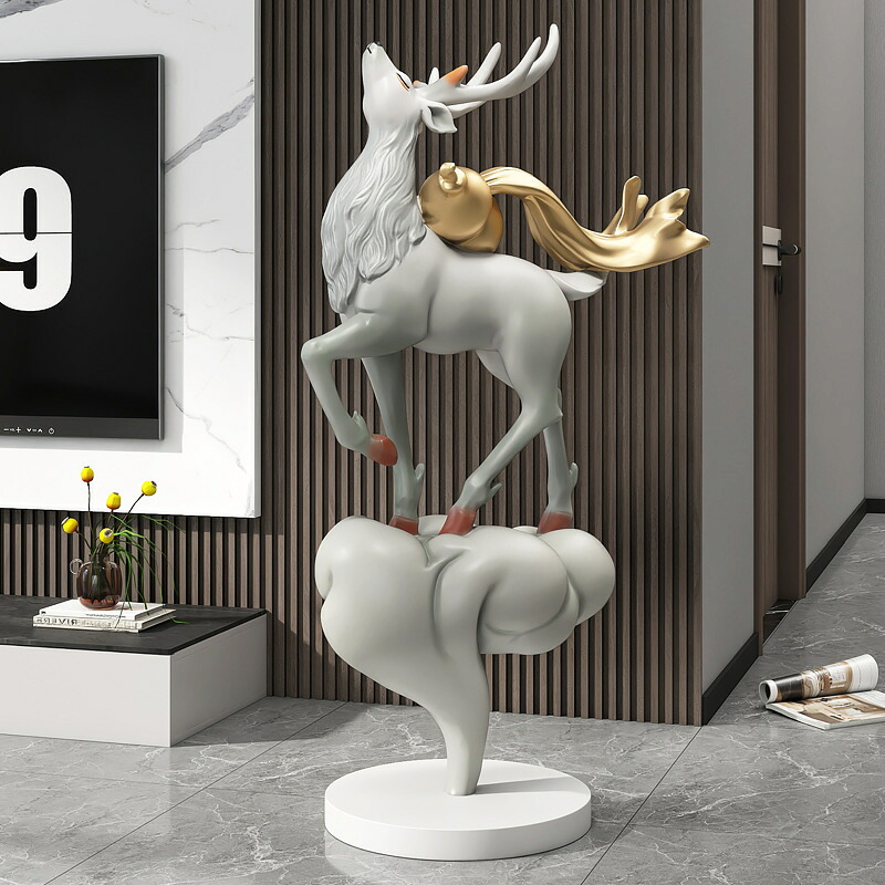 大型ムースのリビングルームフロアオーナメント、ライトラグジュアリーモダンホームデコレーション、玄関彫刻、新築祝いギフト｜Shuozhou
