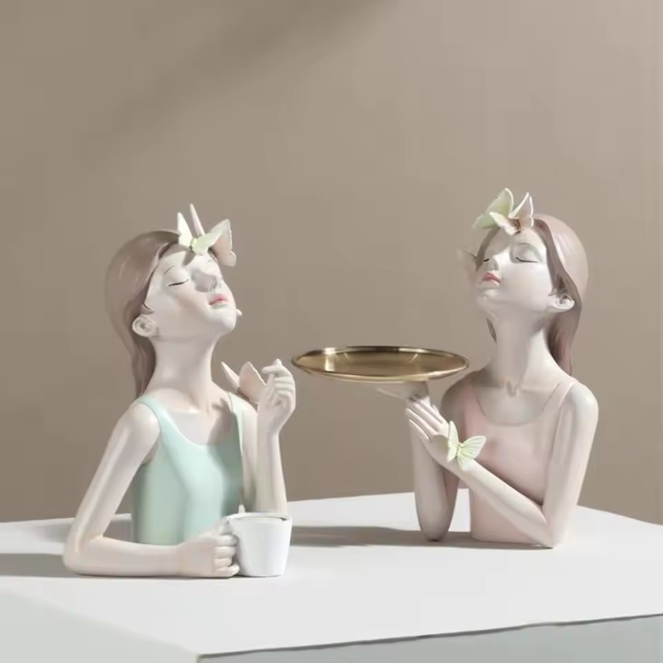 ヨーロッパスタイルの樹脂製装飾トレイ、女の子の置物付き、玄関、リビングルーム、化粧台オーガナイザー、ホームストレージアートクラフトギフト｜Shuozhou