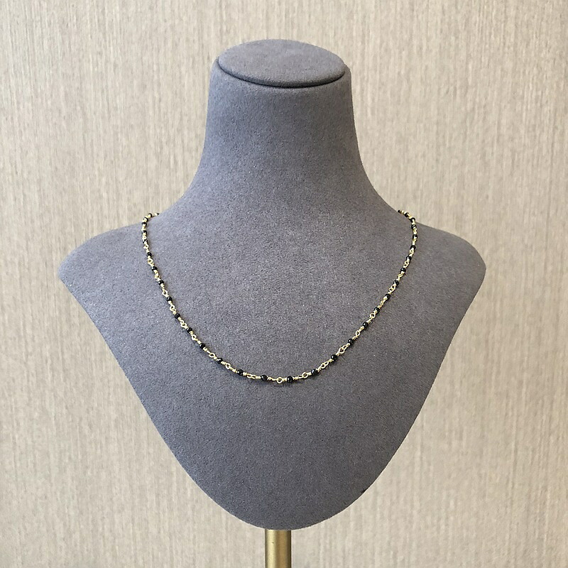 おしゃれな銅製小型黒ビーズチェーンネックレス、女性用鎖骨チェーン|Shuozhou