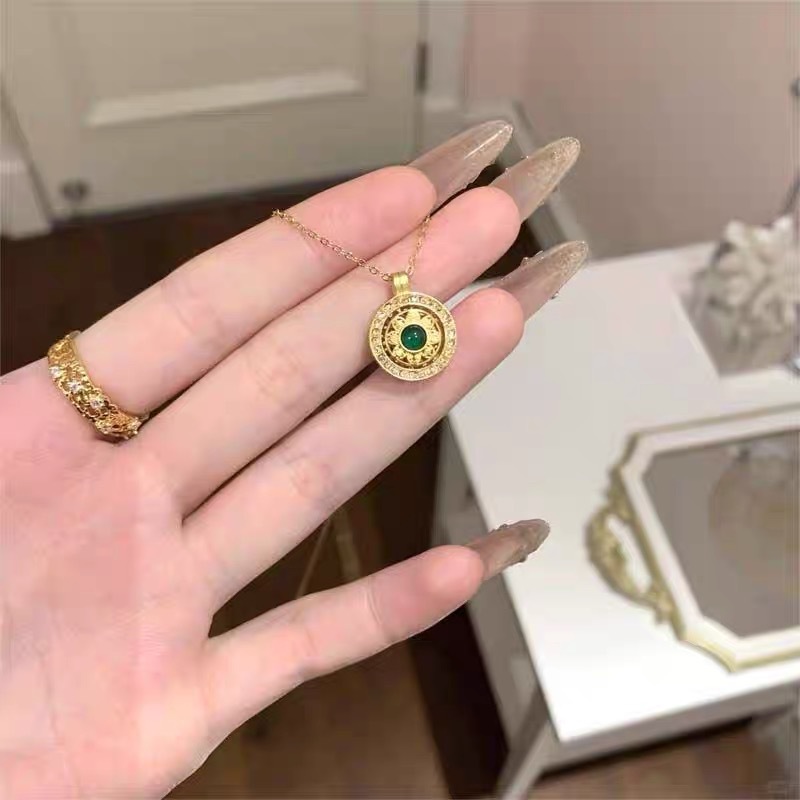 純銀八寶羅盤ネックレス 中華風ブルー翡翠高級感デコルテチェーン｜Shuozhou