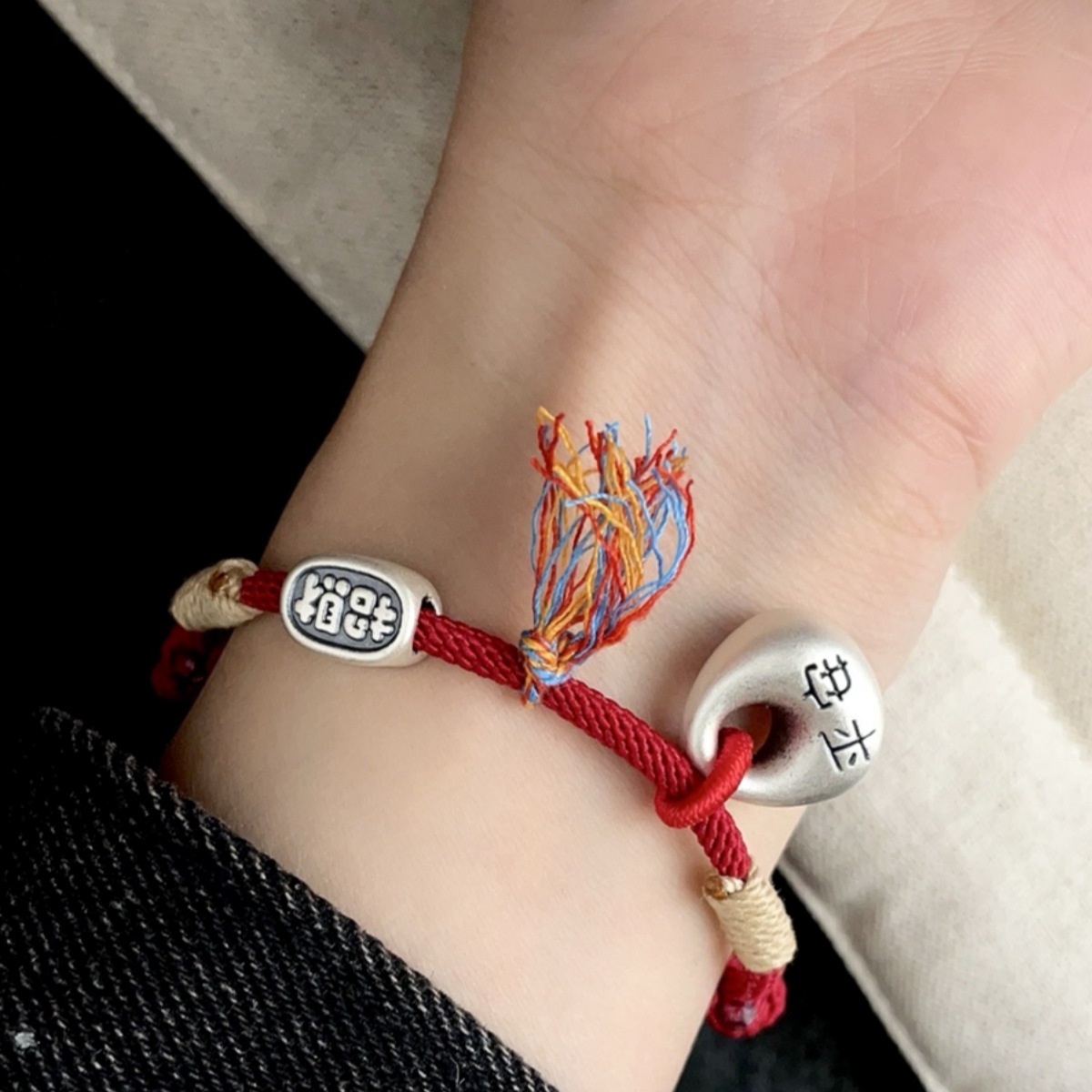 999純銀招財縁起秤おもり御徒面子惹きつける編紐腕輪滅多に無い中華青写真御前上等入眼