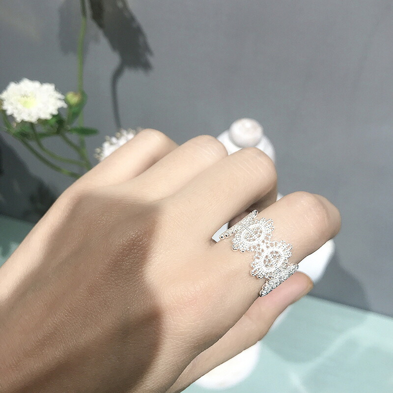 S925シルバー 18Kメッキ レトロレース ワイドリング ヨーロッパ宮廷風指輪｜Shuozhou