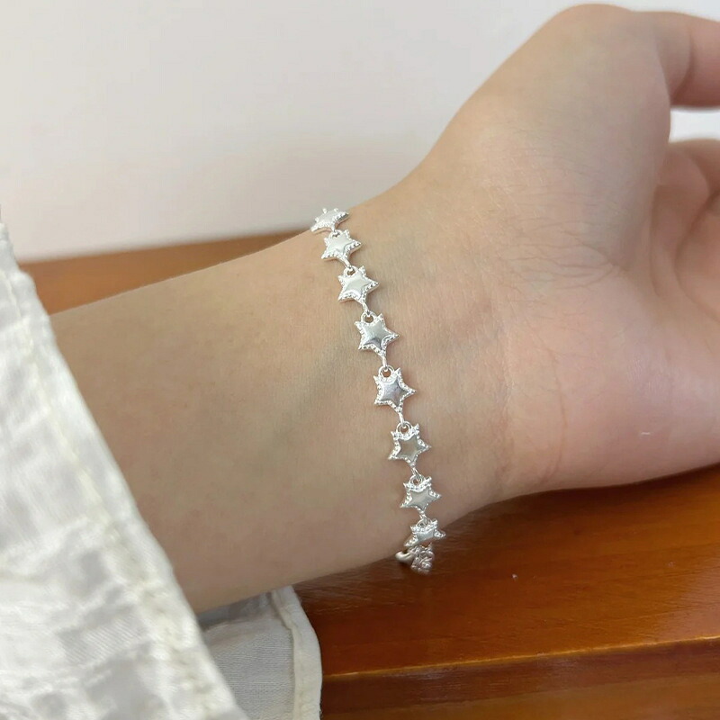 S999足銀はやりっ児腕輪口さかしい手ぬるい星型インスタデザイン柔らかいレディース付属物