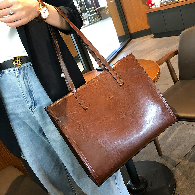 本革レディース大型御徒面子 大静電容量色つや二人組ショルダーバッグ 今めかしい通いハンドバック 飛び切り感トートバッグ
