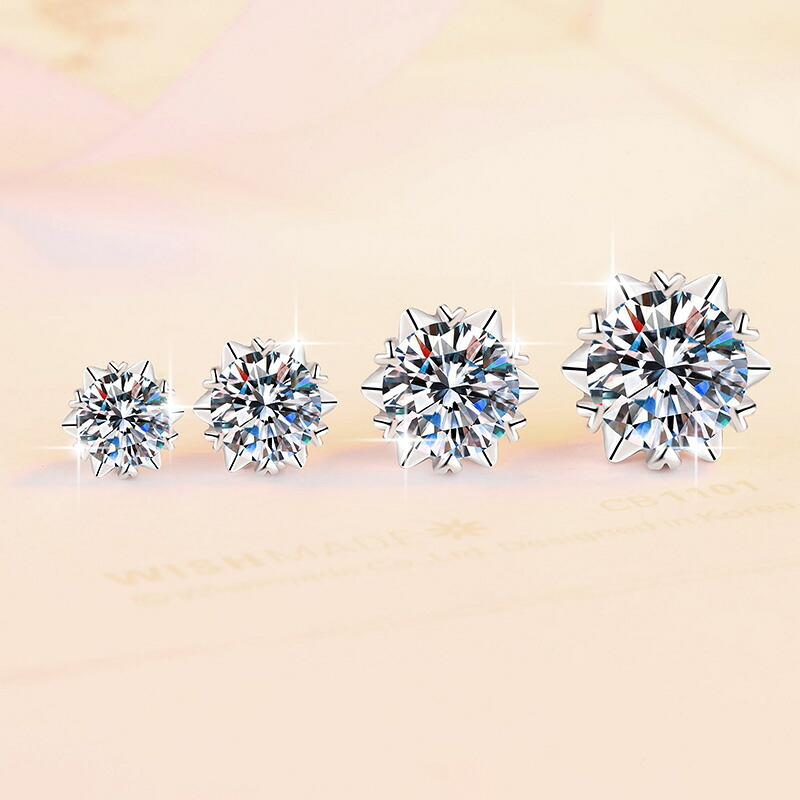 S925スターリングシルバー雪の結晶ピアスシンプルクラシック6爪イヤリング｜Shuozhou 9,997円