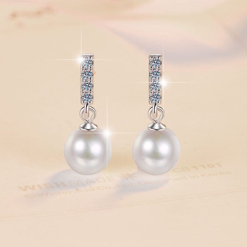 S925スターリングシルバーシンプル上品淡水パール風ピアスイヤリング｜Shuozhou