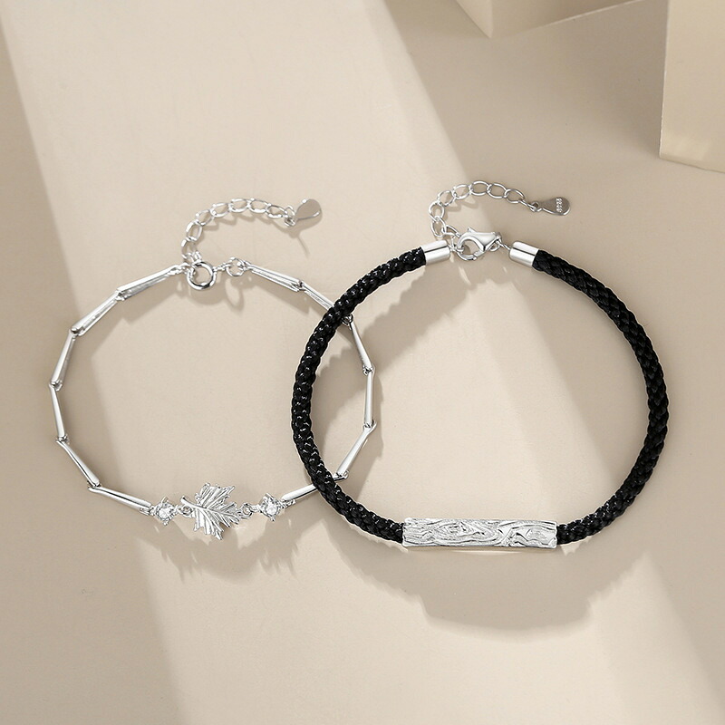 純銀ペアブレスレット秋新作 森系ニッチデザインバングルトレンドアクセサリー｜Shuozhou